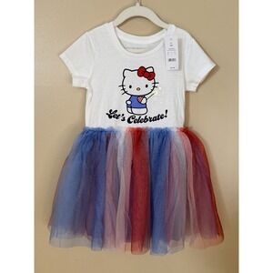 Sanrio Hello Kitty Little Girls 4th of July Americana Tulle Dress Sz XS NWT